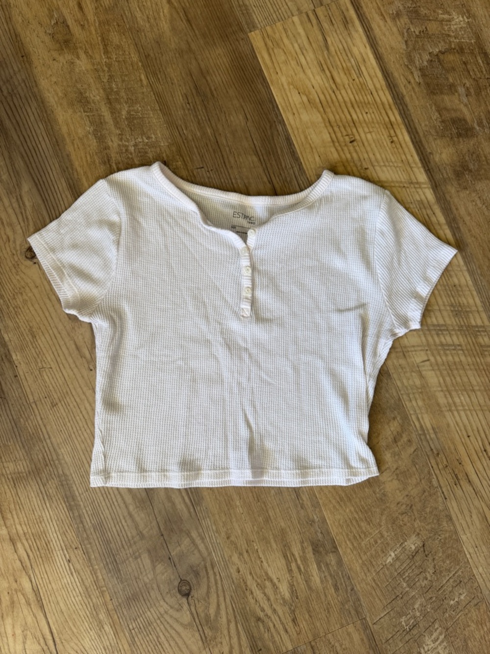 PACSUN Est. PAC 1980 V.I Henley T-Shirt Waffle Crop Quarter Button Sz Medium